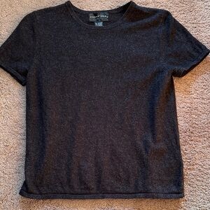 August Silk Charcoal Gray Short Sleeve Silk & Cashmere Knit Top. Size Medium
